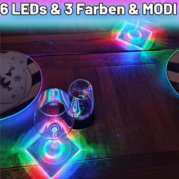MEDOYOH 8er-Set Quadratisch Bunt LED Untersetzer für Getränke, ON/Off Taste Getränke Untersetzer Set