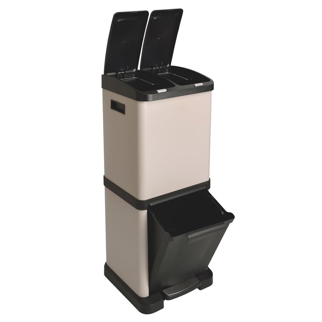 SVITA 3XCOMBO32 Mülleimer Treteimer Abfalleimer Mülltrennung mit Schubfächern Taupe Beige (32 Liter