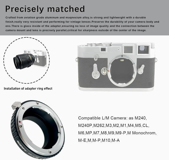 AI-LM Objektivadapter Adapterring,für Nikon AI F MountObjektiv Kompatibel auf für Leica M1,M2,M3,M4,