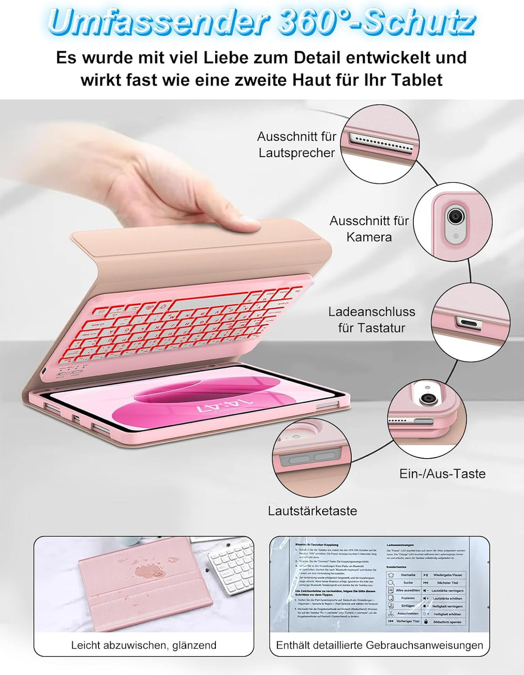 Tastatur Hülle für iPad 10 Generation/A16 11 Generation - 7-Farben Beleuchtung Keyboard Cover mit St