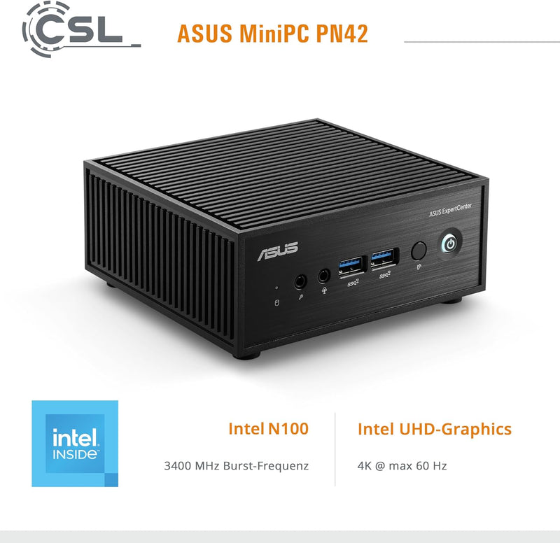 Mini PC ASUS PN42 mit Windows 11 Pro, Intel N100 4X 3400 MHz, 1000 GB M.2 SSD, 32 GB DDR4-RAM, Intel