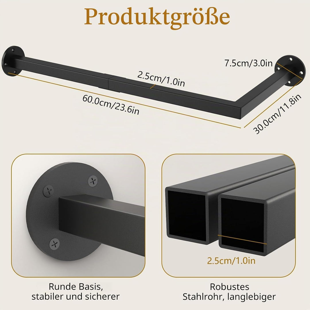 Yawinhe Industrierohr Kleiderstangen für die Wand, Garderobenstange L-Form, Abnehmbare Kleiderstände