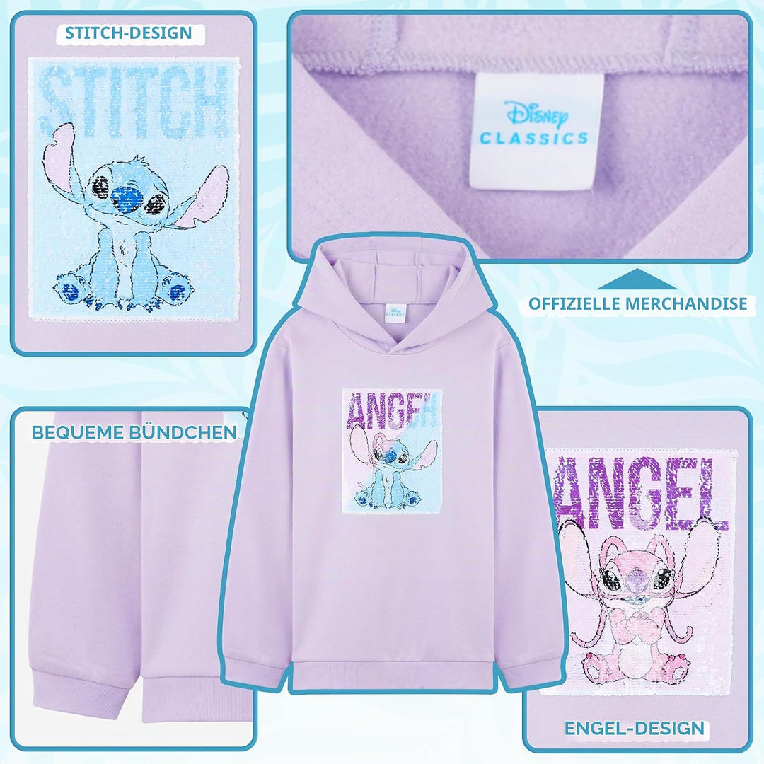 Disney Stitch Pullover Mädchen, Jungen &amp; Teens, Atmungsaktiv Kinder Hoodie Kuschelig mit Wendbarem P