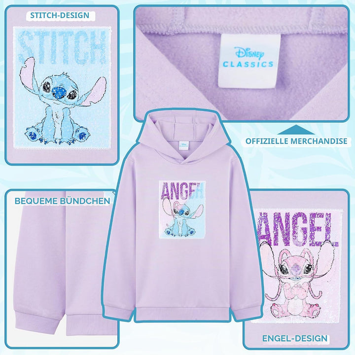 Disney Stitch Pullover Mädchen, Jungen &amp; Teens, Atmungsaktiv Kinder Hoodie Kuschelig mit Wendbarem P