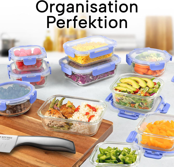 Zulay 12er-Set Glas-Frischhaltedosen für Meal Prep, Tupperdosen Set aus Glas mit luftdichten Deckeln