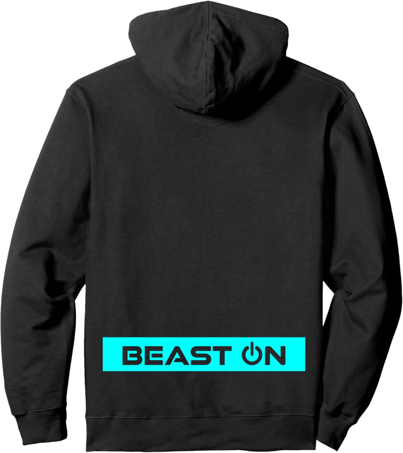 Beast ON Rücken Motiv hellblaue Farbe Fitness Gym Motivation Pullover Hoodie