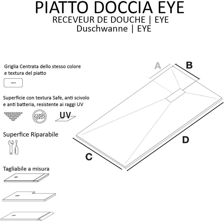 OLIMPO DOCCE - Duschtasse aus Marmorharz, Creme, Steinoptik, MAKA - 80 x 140 cm 140x80, 140x80