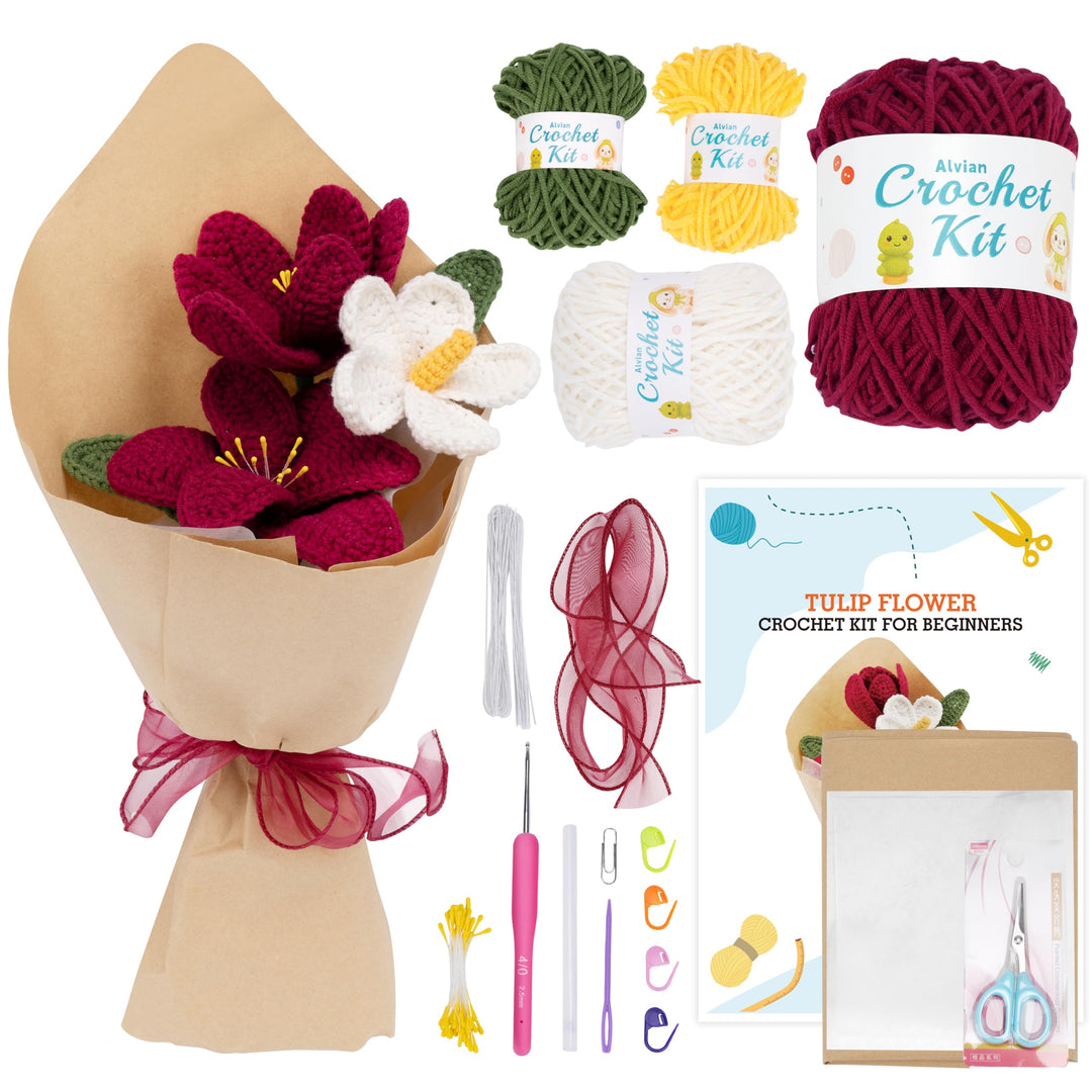 Alvian Häkelset für Anfänger, Blumenstrauss, Stricken, Häkelset für Valentinstag