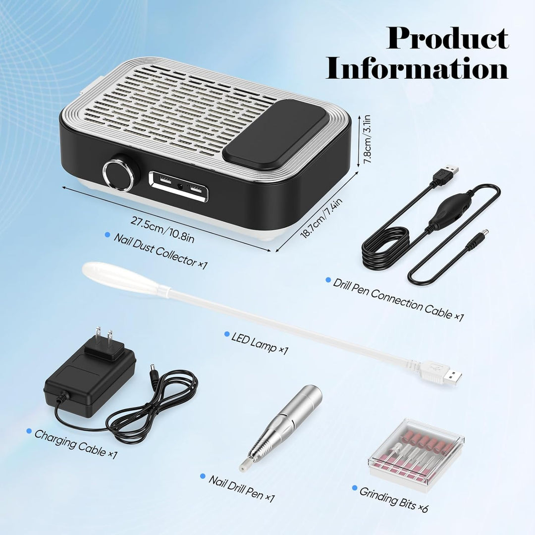 4-in-1 Elektrische Nagelfeile mit Staubsauger, LED-Lampe & Powerbank, 45.000 U/min Professionelle Na