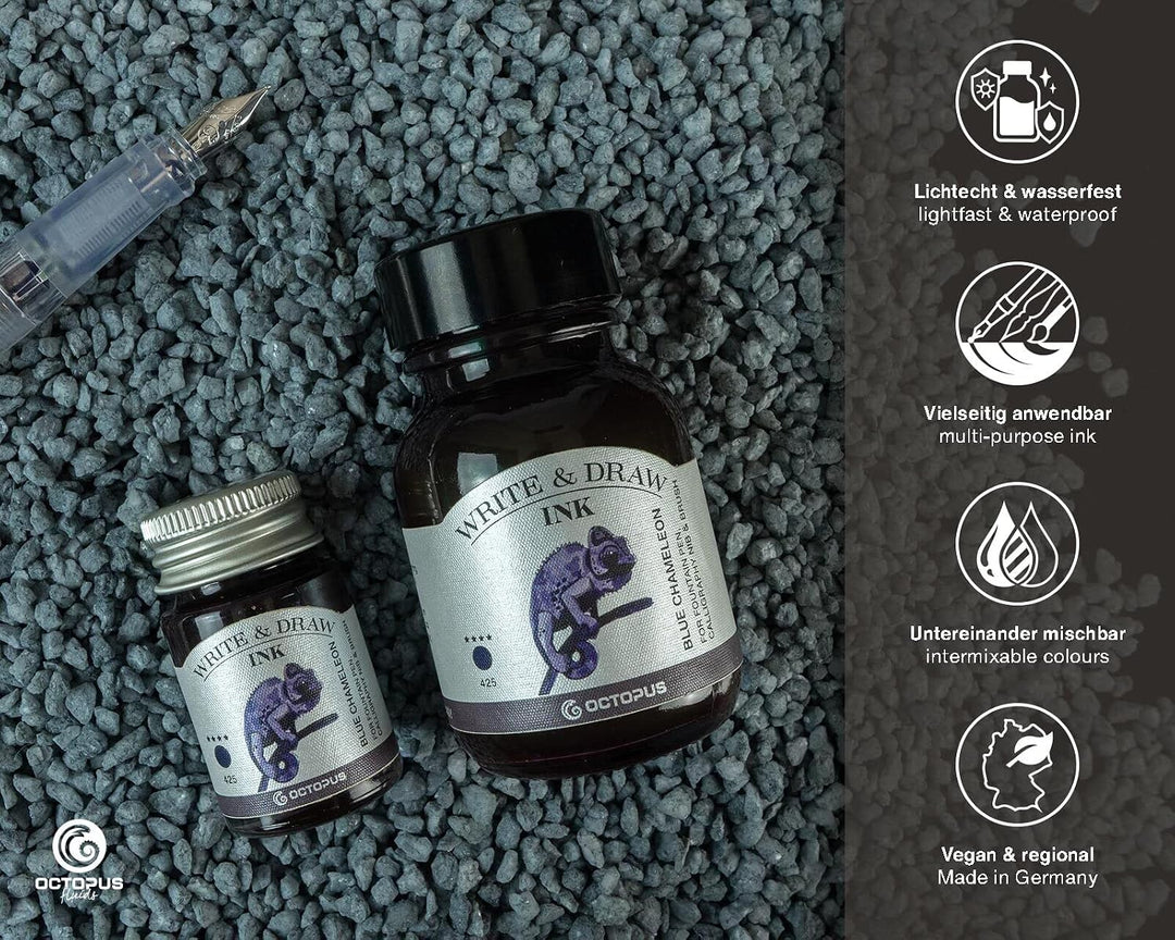 Octopus Write &amp; Draw Ink Blue Chameleon, wasserfeste Zeichentinte, 50 ml | Dokumentenechte Zeichentu