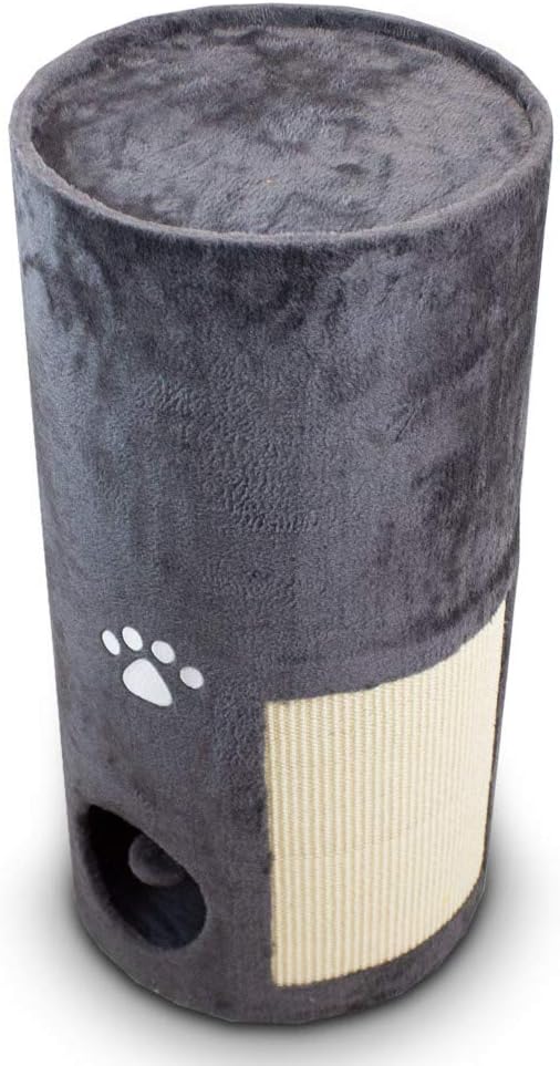 BITUXX® Kratztonne Katzentonne Katzenbaum Katzenhöhle Kratzbaum mit Plüsch und Sisal (78cm, Grau) 78