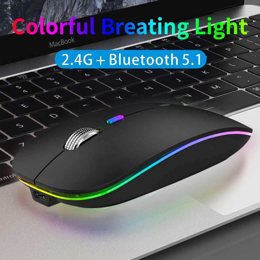 Uiosmuph Bluetooth Maus Kabellose, LED Funkmaus wiederaufladbar Leise Wireless Mouse 2.4GHz Kabellos