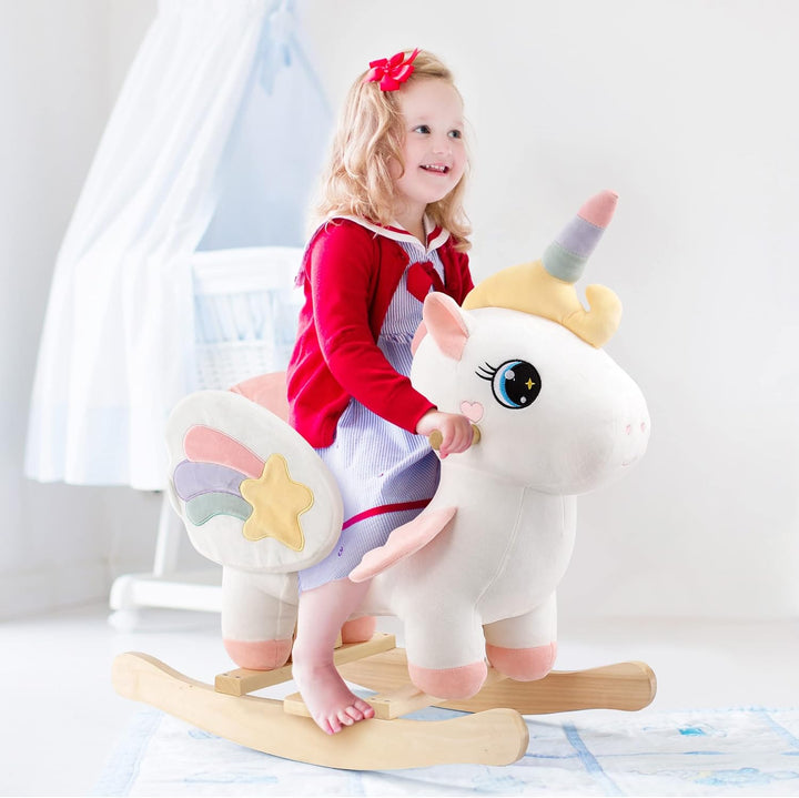 FUNLIO Einhorn-Baby-Schaukelpferd, Regenbogen-Fee-Einhorn-Schaukelpferd für Kleinkinder von 6 Monate