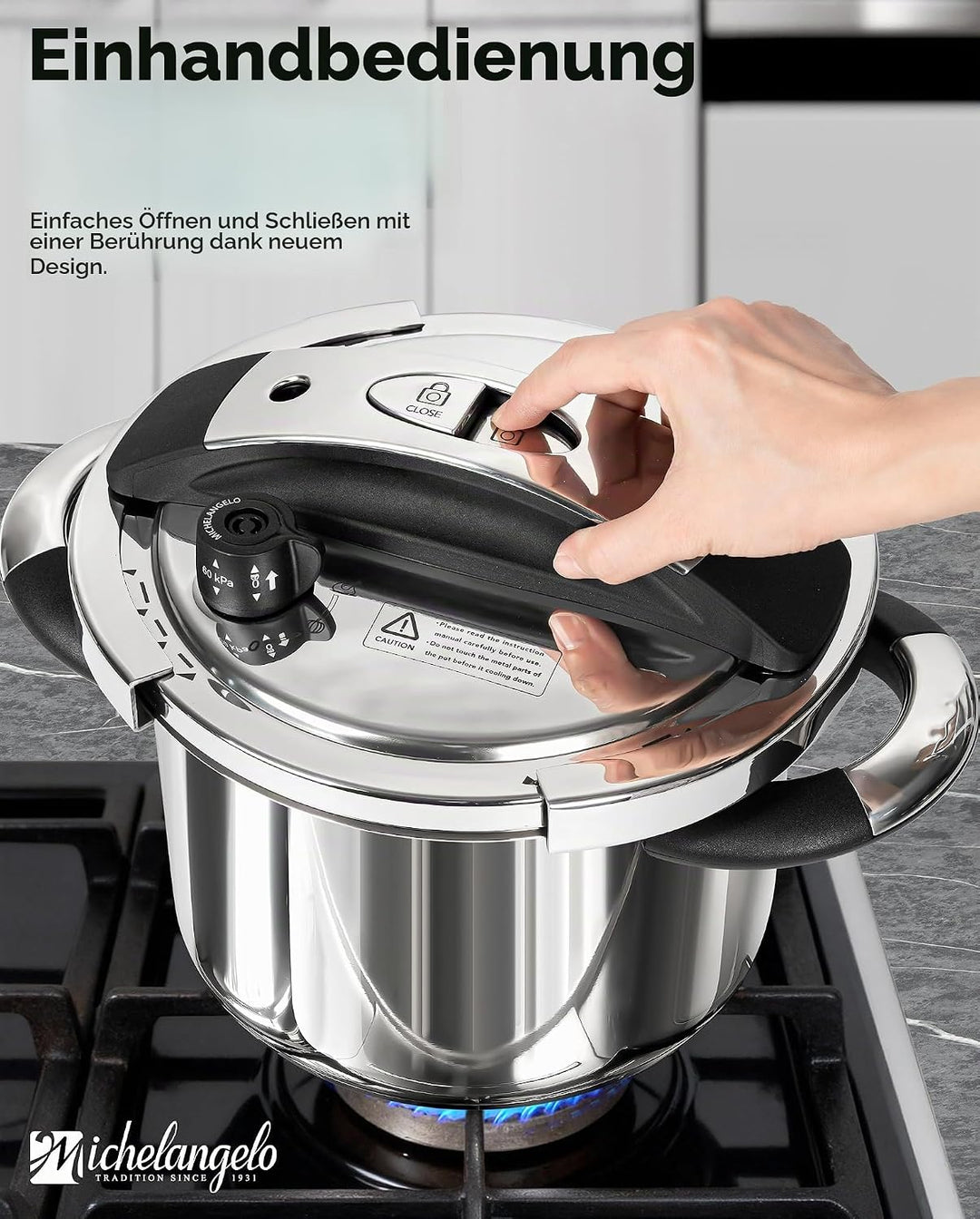 MICHELANGELO Edelstahl-Schnellkochtopf 6 Liter, für Induktion | 3-in-1 Schnellkochtopf, Reiskocher &amp;