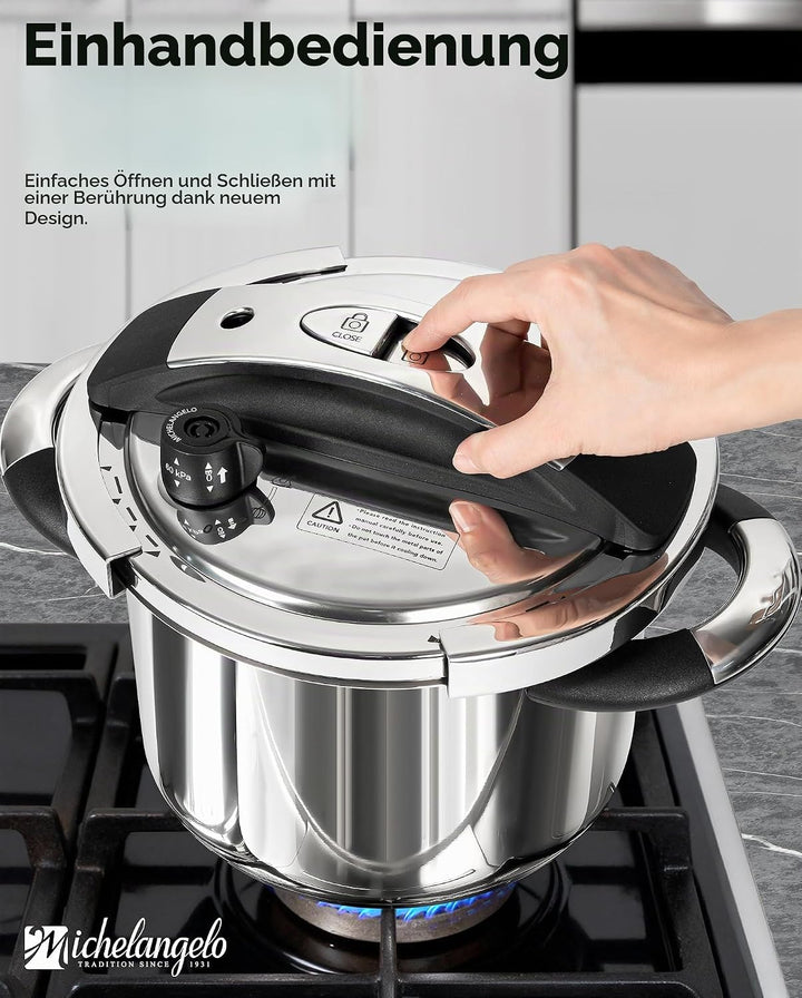 MICHELANGELO Edelstahl-Schnellkochtopf 6 Liter, für Induktion | 3-in-1 Schnellkochtopf, Reiskocher &amp;