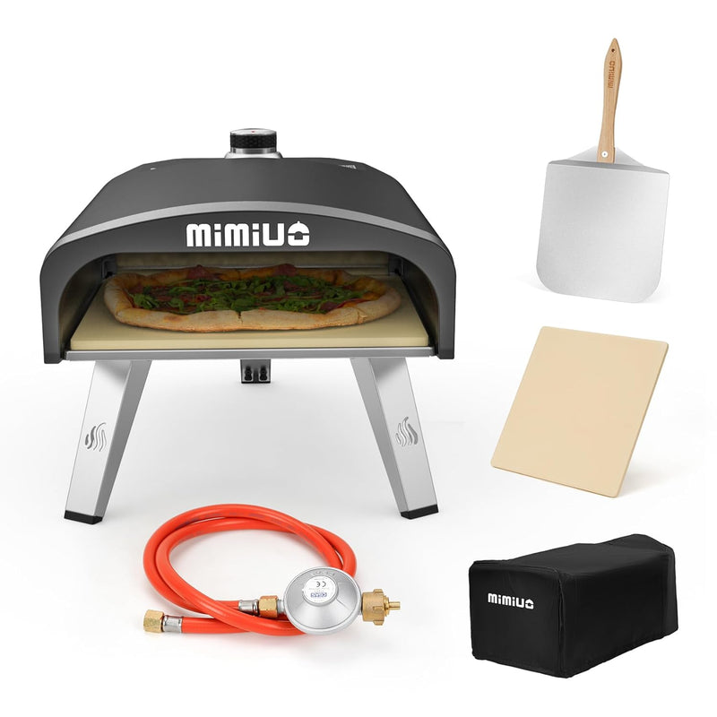 Mimiuo Gas Pizzaofen mit Pizzastein und Pizzaschaufel, Pizza Ofen für Garten,Outdoor, Gas Pizza Oven