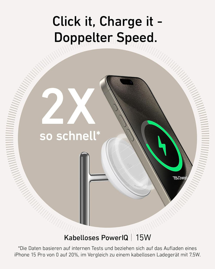 Anker MagGo 3-in-1 Kabellose Ladestation, 15W kabelloser Ladeständer, MagSafe-kompatibel, Qi2-zertif