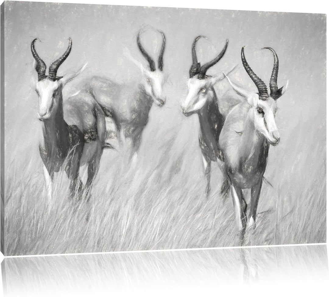 Pixxprint Tiere in Savanne als Leinwandbild/Grösse: 100x70 cm/Wandbild/Kunstdruck/fertig bespannt, 1