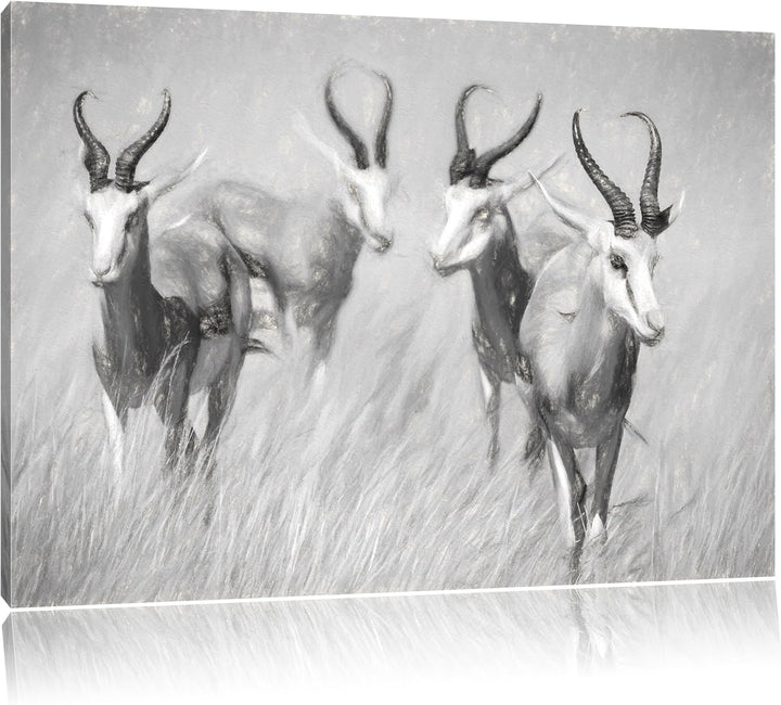 Pixxprint Tiere in Savanne als Leinwandbild/Grösse: 100x70 cm/Wandbild/Kunstdruck/fertig bespannt, 1