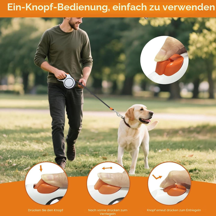 Einziehbare Hundeleine 8m, Ausziehbare Leine mit Doppelte Leinen, Rollleinen für Hunde mit Sicherhei
