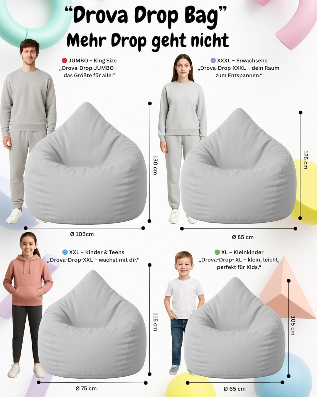 PATCH HOME Patchhome Sitzsack Tropfenform mit Reissverschluss Nachfüllbar - für In &amp; Outdoor - mit S