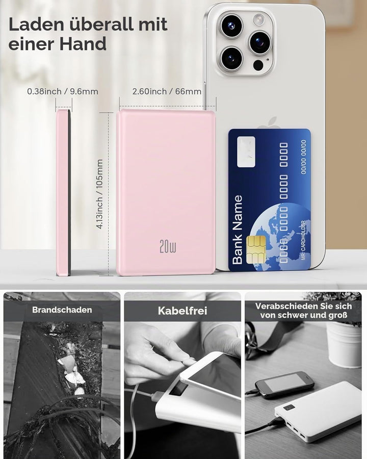 New iPhone Powerbank für Magsafe, Ultra Slim Magnetische Power Bank 5000mAh | Ultradünn &amp; leicht,