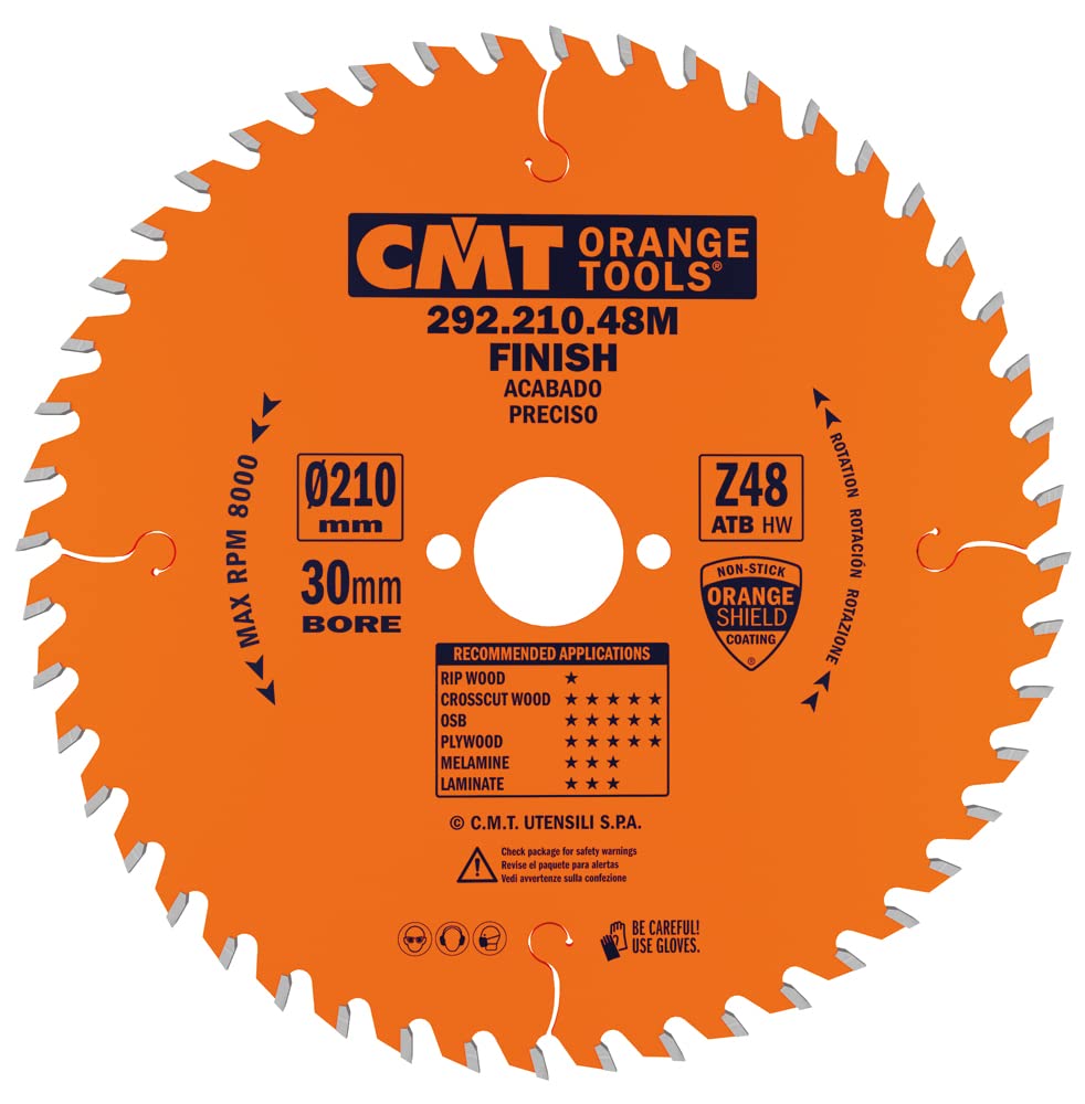 CMT Orange Tools Kreissägeblatt Feinschnitt HW 210 x 2,8 / 1,8 x 30 Z=48 15° ATB - 292.210.48M - für