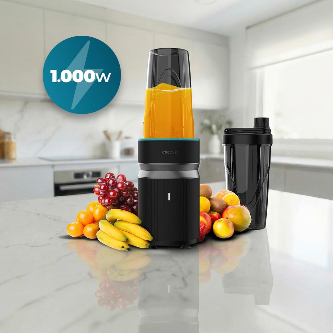 Cecotec Mini-Standmixer PowerTitanium 1000 Push2Go Duo. 1000 W, 6-Klingen Edelstahl, Eis crushen, 2×