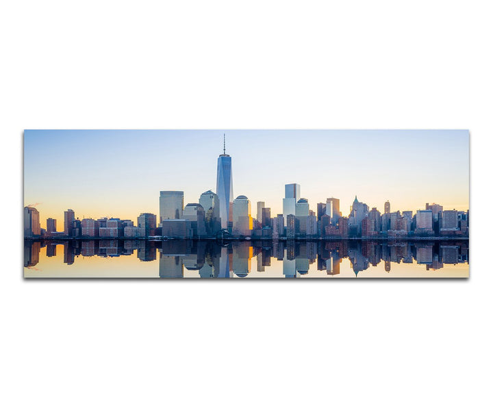 Paul Sinus Art Panoramabild auf Leinwand und Keilrahmen 150x50cm Manhattan Skyline Wasser Morgenlich