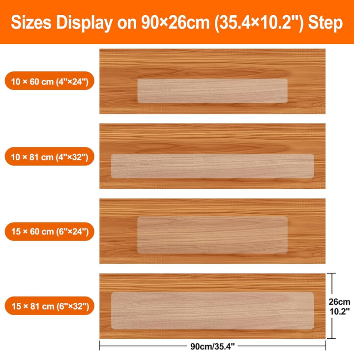 Spurtar Treppenstufen Matten Antirutschmatte, Innen Transparent Stufenmatten 15 Stück 15 x 81 cm Rut