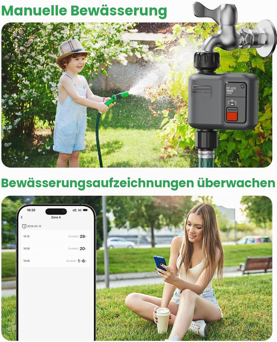 johgee 2er-Packu Bewässerungscomputer WLAN mit 300M RF-Technologie, Bewässerungsuhr für Gartenbewäss