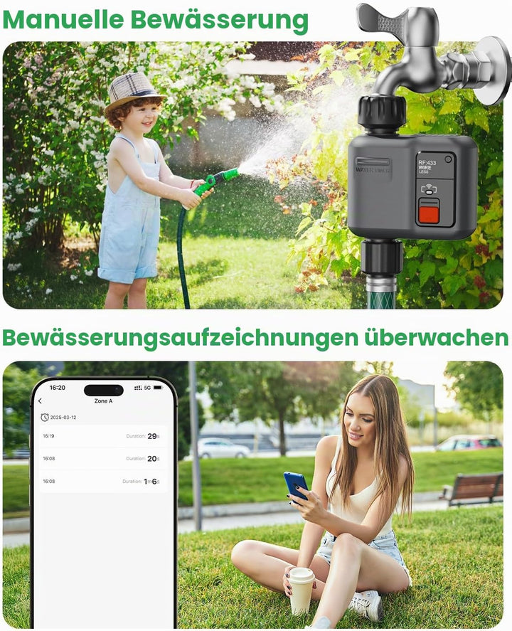 johgee 2er-Packu Bewässerungscomputer WLAN mit 300M RF-Technologie, Bewässerungsuhr für Gartenbewäss