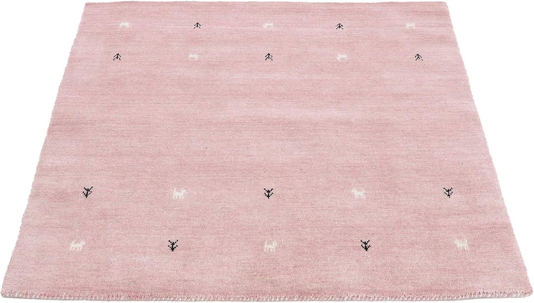 carpetfine Wollteppich Gabbeh Uni Quadratisch Rosa 60x60 cm | Moderner Teppich für Wohn- und Schlafz