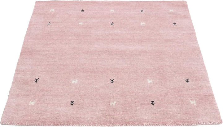 carpetfine Wollteppich Gabbeh Uni Quadratisch Rosa 60x60 cm | Moderner Teppich für Wohn- und Schlafz
