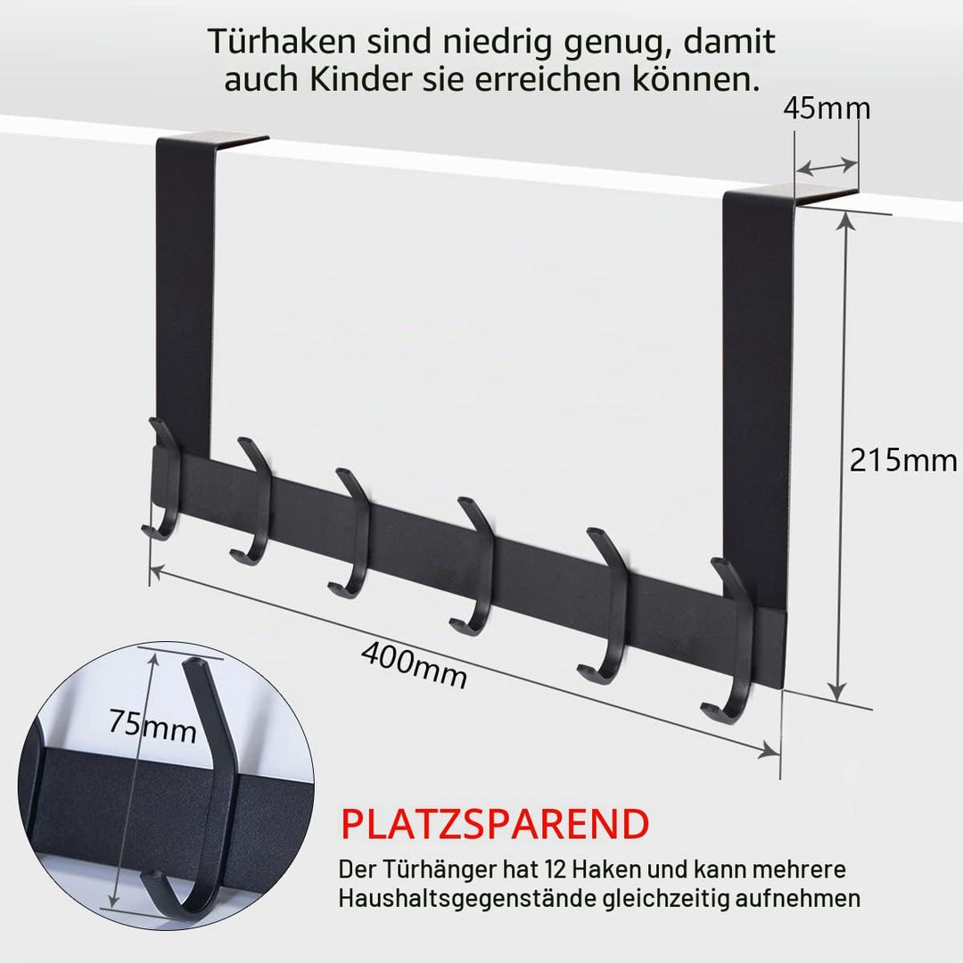 YUMORE Türgarderobe zum Einhängen Türhaken Edelstahl - Türfalz bis 4,5 cm Türgarderobe mit 12 Haken