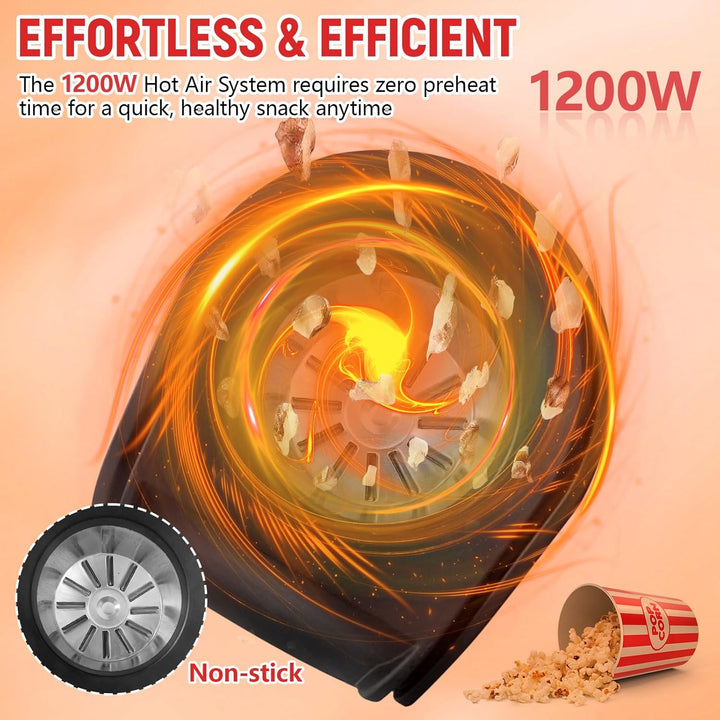 Heissluft Popcornmaschine, 1200W Heissluft Popcorn Maker mit Messlöffel, Transparenten Deckel, Nachf