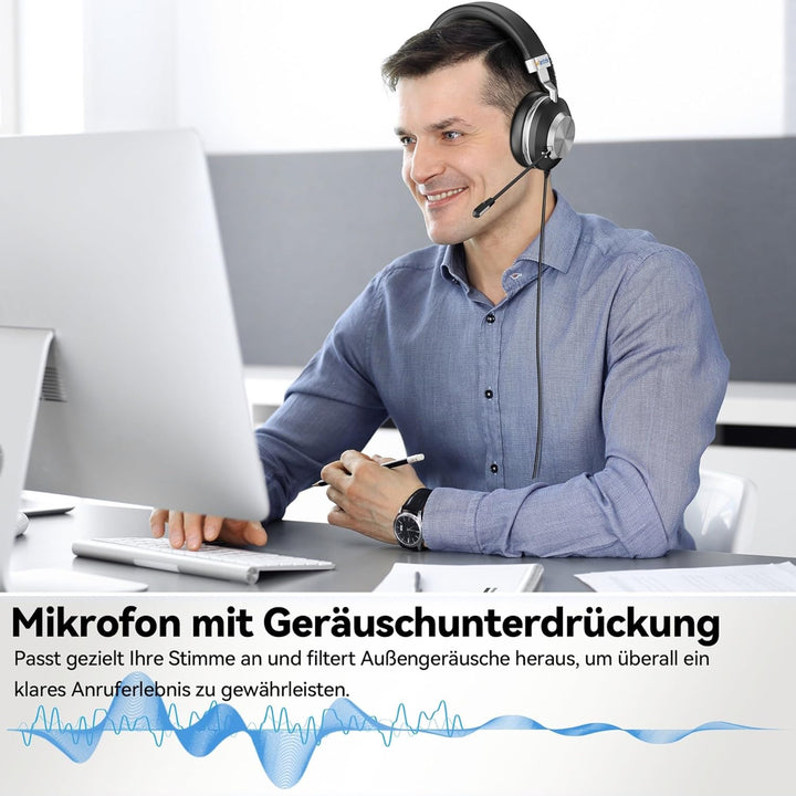 Wantek USB Headset mit Mikrofon für Laptop,PC kabelgebundene Kopfhörer 3-in-1 (USB-A/Typ-C/3,5 mm) m