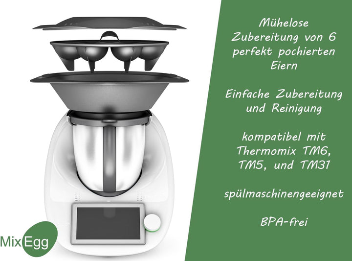 mixegg Pochiereinsatz kompatibel mit Thermomix TM6 TM5 TM31, Eierkocher Eier Pochierer, Zubehör
