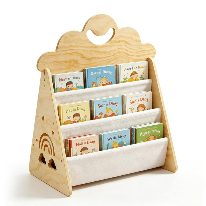 Montessori Bücherregal Kinder, Kinder Bücherregal Holz, Kinderbücherregal, Doppelseitiges Holzregal