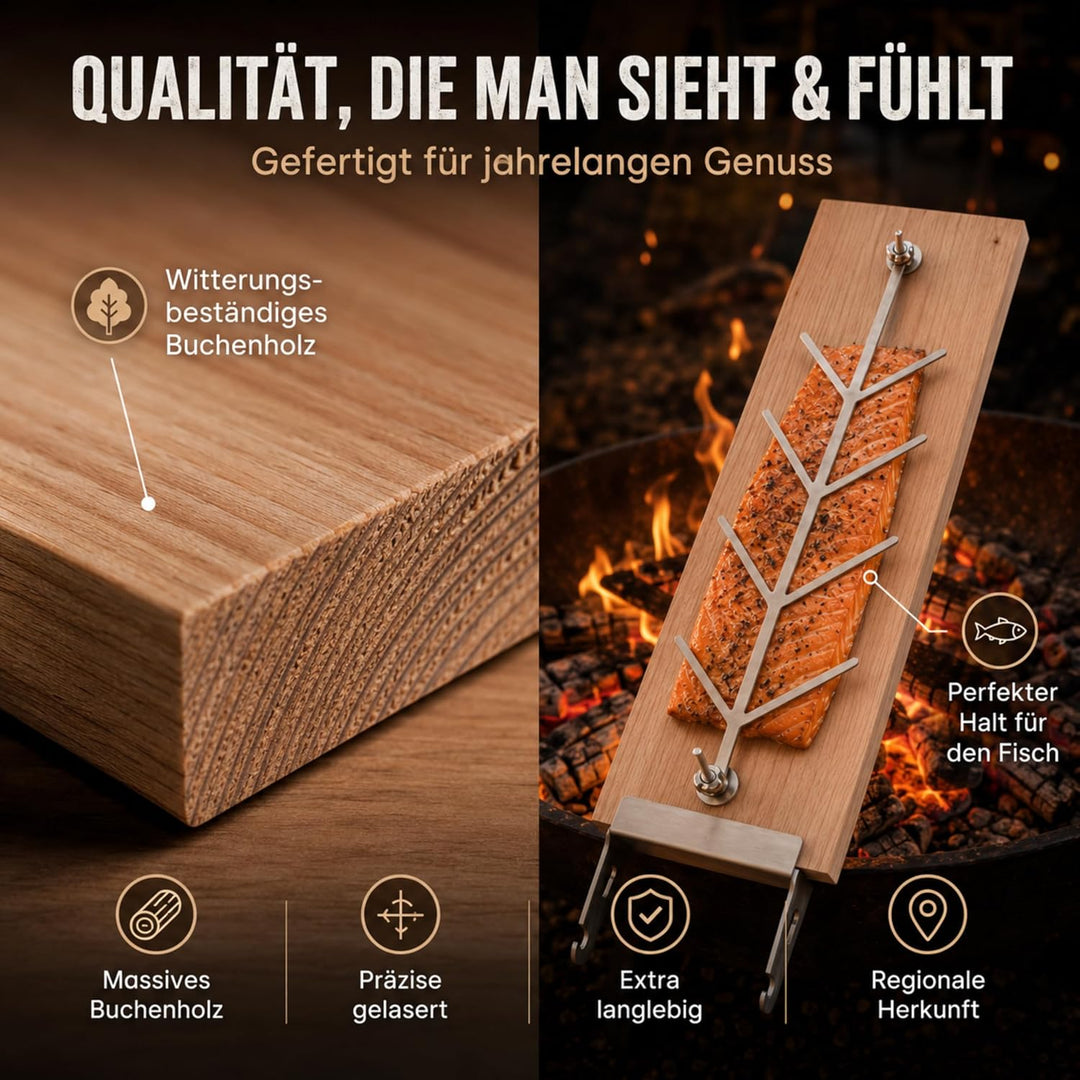 Flammlachsbrett, Räucherbrett, Flammlachs Brett aus dt. Buche. Geeignet für Feuerschalen,Outdoor Gri