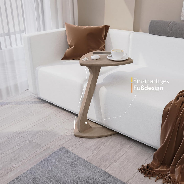 Beistelltisch Couch, Kleiner Beistelltisch C-Form, Sofatisch in stylischer Smoky-Oak Optik, Kleiner
