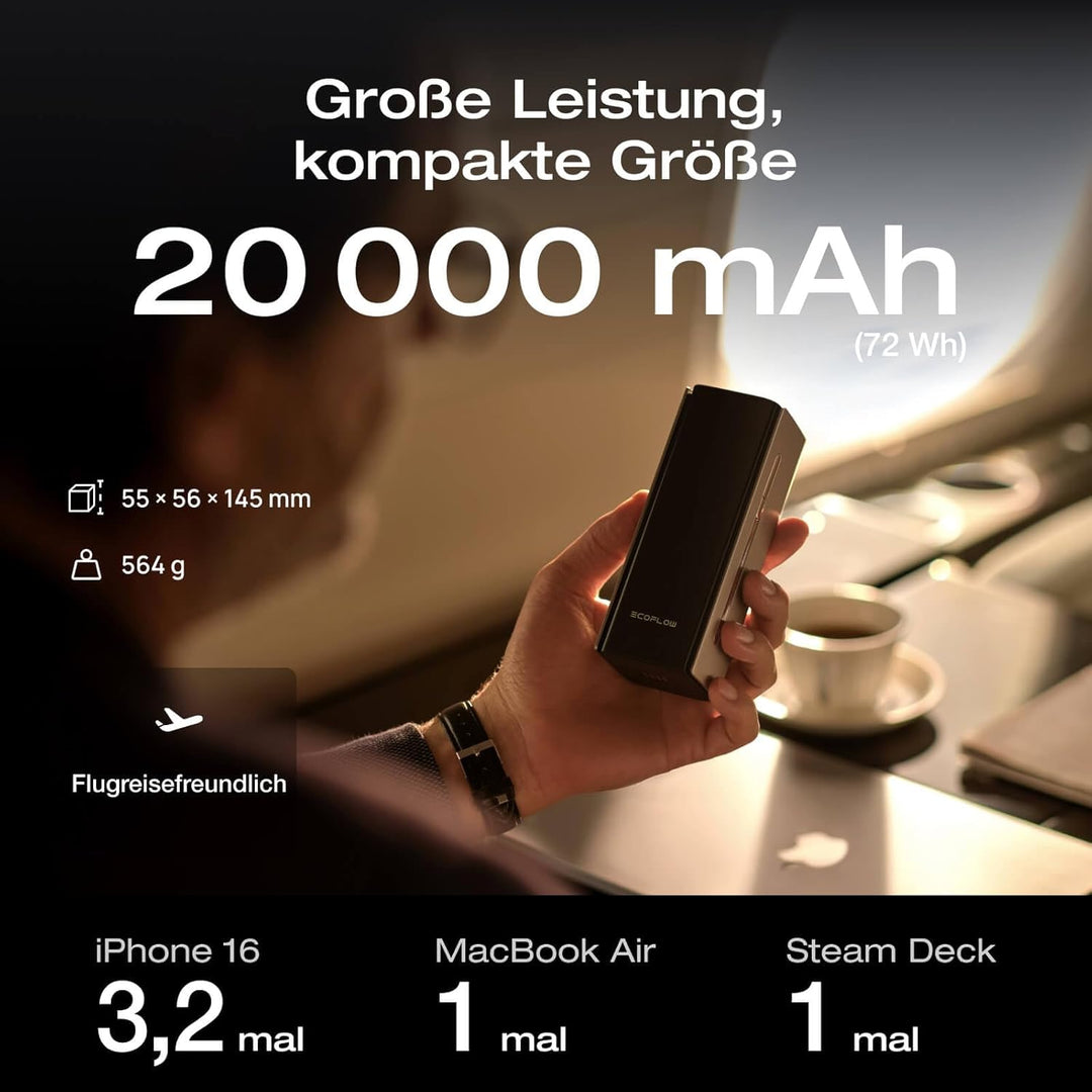 EcoFloW Rapid Pro Laptop Powerbank 20000mAh, 230W Power Bank mit 60cm ausziehbarem Kabel, 3 USB-C Po