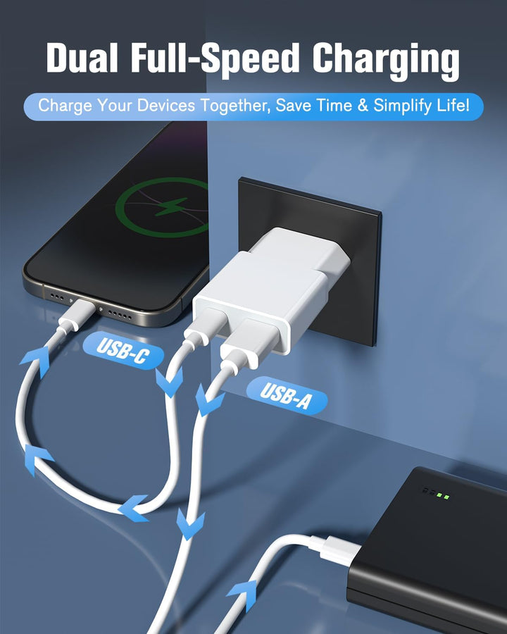 30Pack USB Ladegerät 5W Slim Ladestecker Netzteil 5V 1A 2Port USB C+ USB A Netzstecker Adapter, Stec