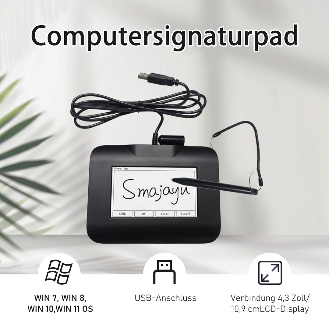 Das elektronische Signaturpad FP430S mit USB-Anschluss ist kompatibel mit Computern und Laptops unte