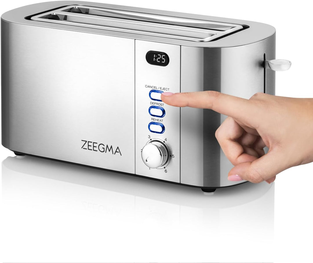 ZEEGMA TOSTEE CHEF 4-Scheiben-Edelstahl-Brottoaster, Brötchenhalter, 1500 W, Auftauen, Aufwärmen & S