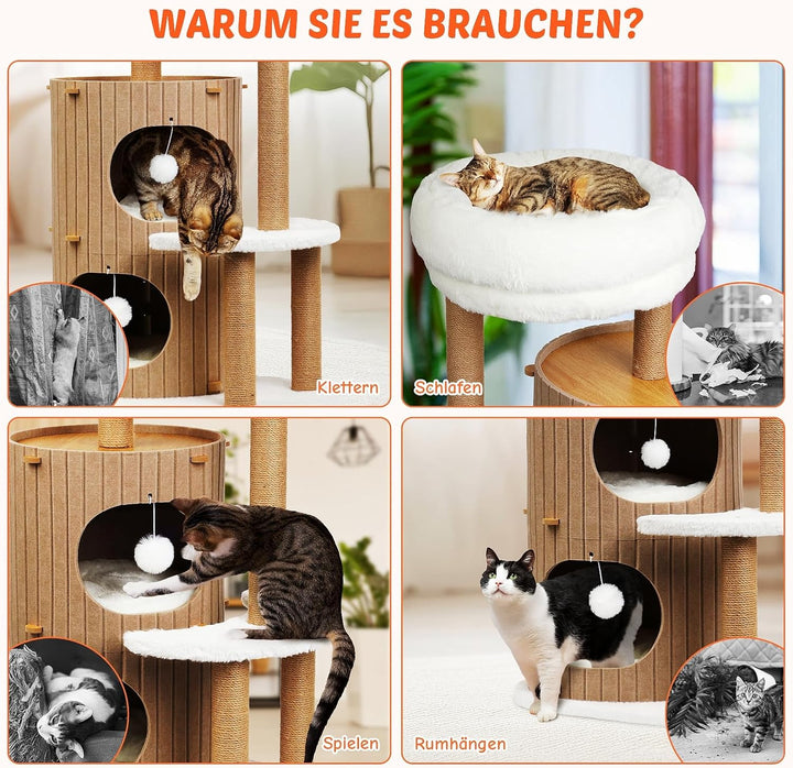 Kletterwand Katzen Set Katzenbett Sofa aus Holz,Premium Kratzbaum mit Katzenbett (Holzfarbe, L)