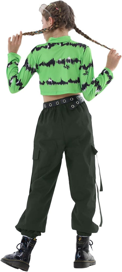 Rolanko Kinder Cargo Hose Elastische Taille Jogger Tanz Hose für Mädchen Streetwear Hip Hop, 122-128