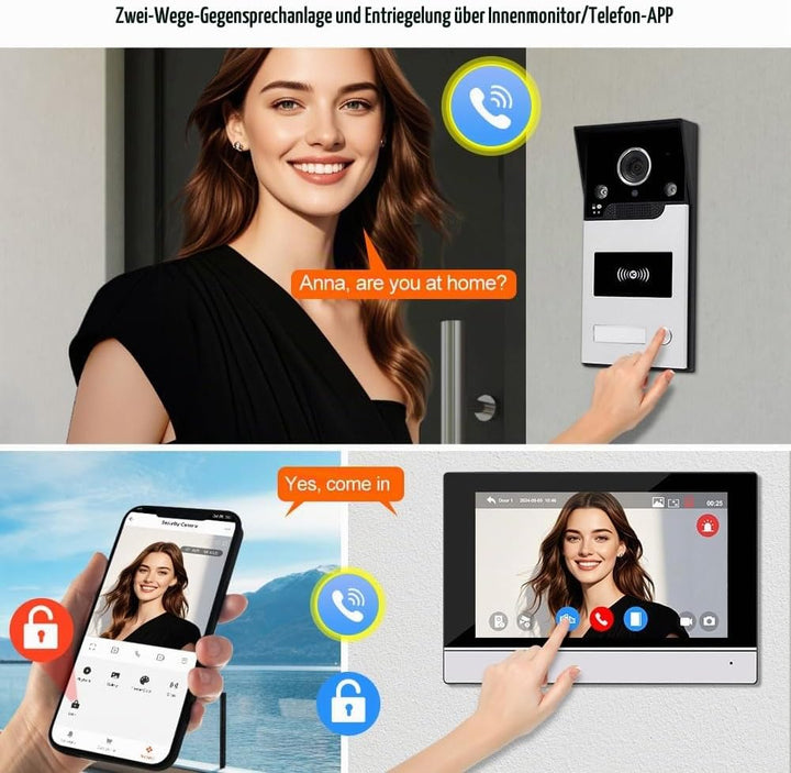 TUYA WiFi Video Intercom Türklingel Eingangssystem 7inch 1080P HD Verdrahtete Video Türklingel Kamer