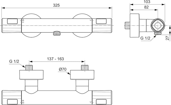 Ideal Standard A7229AA Ceratherm T100 Brausethermostat Aufputz chrom Zeitgenössisch Aufputz Chrom, Z