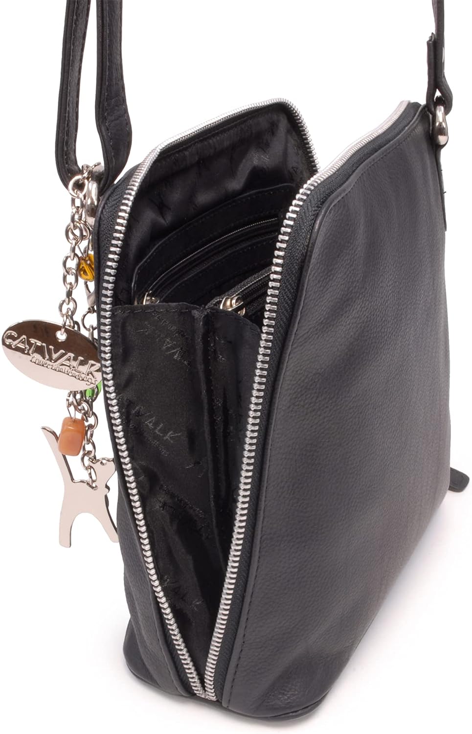 Catwalk Collection Handbags - Leder - Mittlere Grösse Umhängetasche/Schultertasche - ELEANOR Schwarz